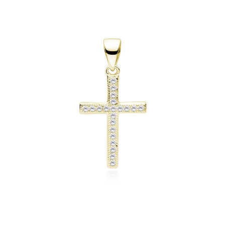 Srebrny pozłacany  krzyżyk z cyrkoniami