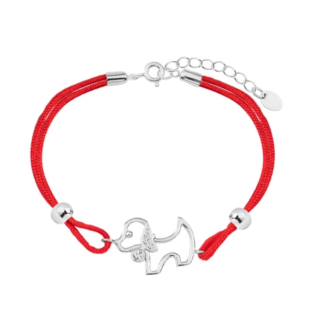 Bransoletka srebrna piesek na czerwonym sznurku