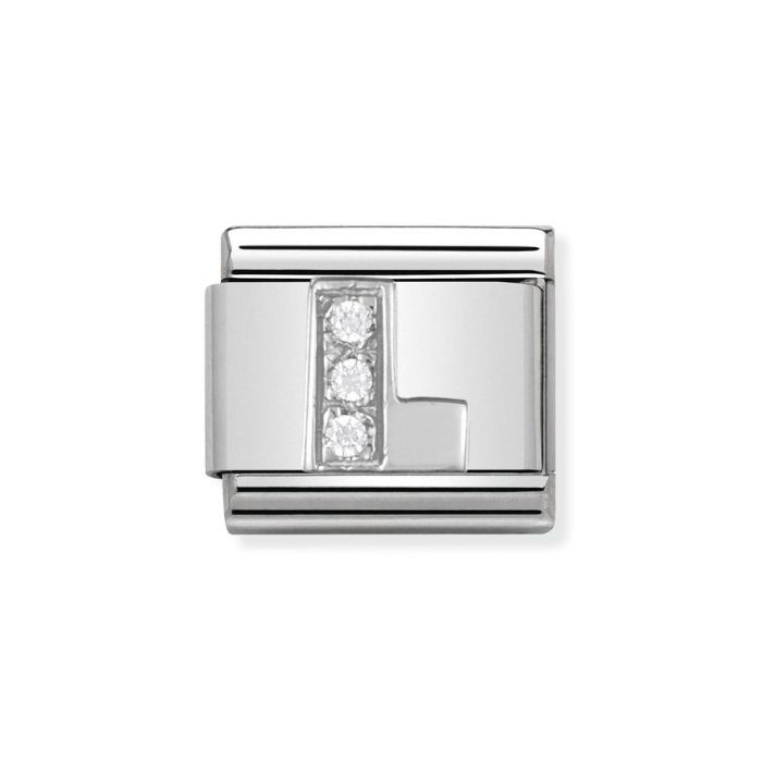 Element link do bransoletek Nomination Composable Stal + Srebro 925 i cyrkonie litera L
