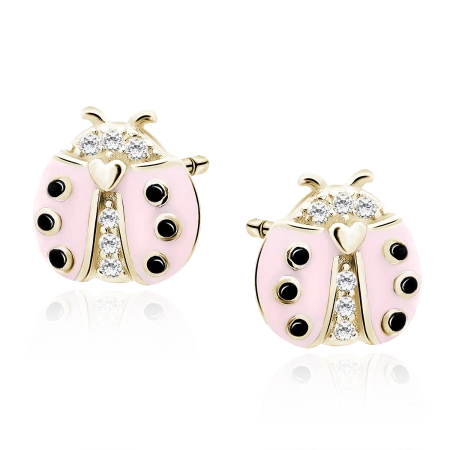 Kolczyki pozłacane emaliowane biedronki z cyrkoniami