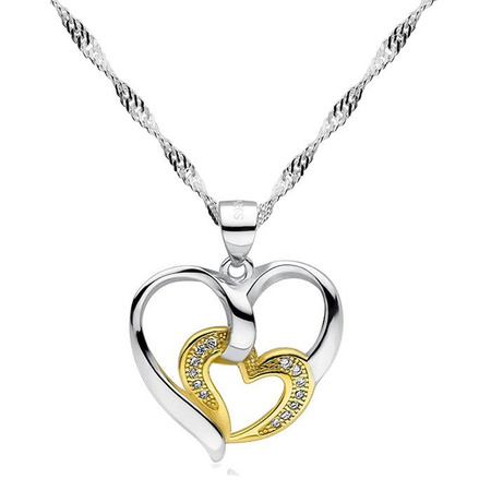 Srebrna i pozłacana zawieszka serca z cyrkoniami
