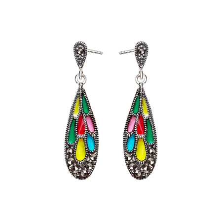 Kolczyki srebrne wiszące multikolor markazyty