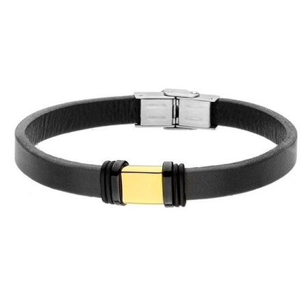 Bransoletka męska stal szlachetna skóra
