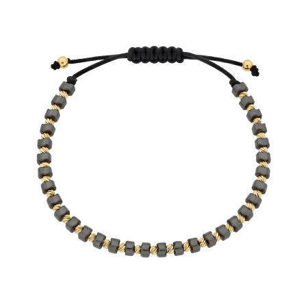 Złota bransoletka z Hematytem na czarnym sznurku