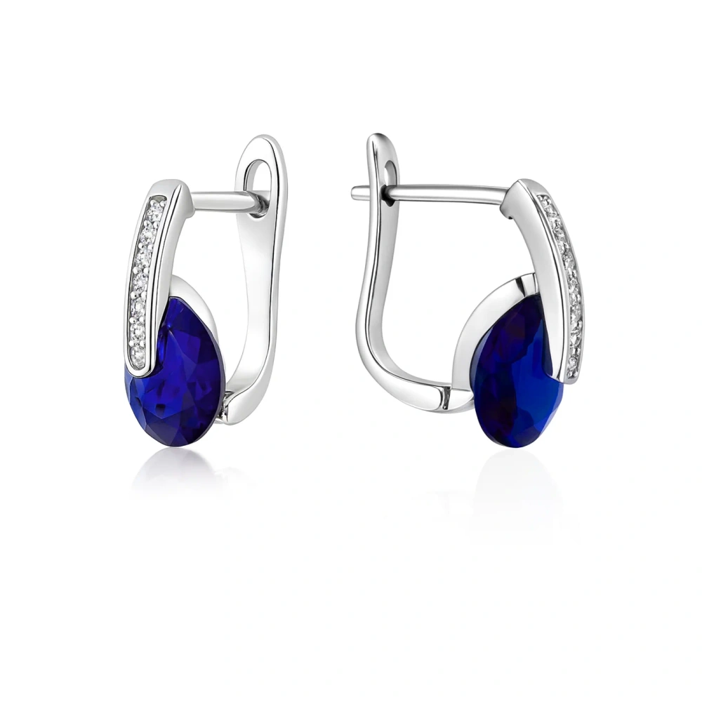 Kolczyki srebrne wiszące z szafirową cyrkonią