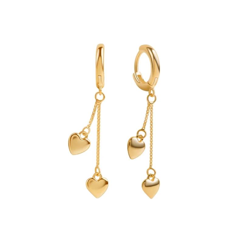 Kolczyki pozłacane wiszące serduszka
