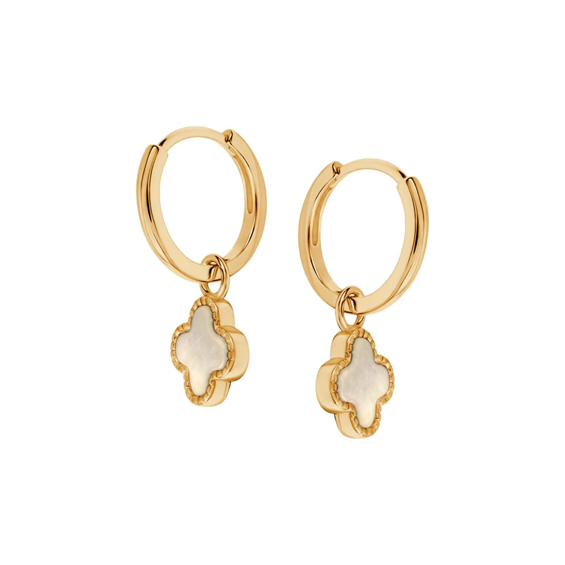 Kolczyki pozłacane koniczynki wiszace z masą perłową