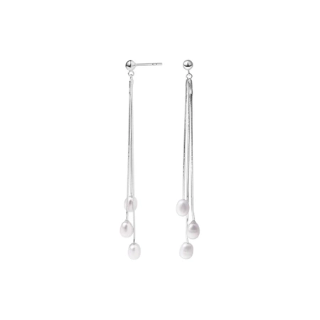 Kolczyki wiszące srebrne łańcuszki z perłami owalnymi