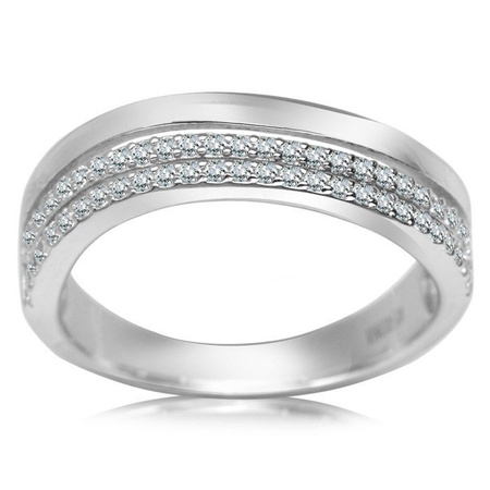 Pierścionek srebrny rodowany z cyrkoniami