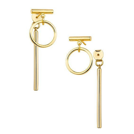 Kolczyki wiszące srebrne pozłacane kółka pałeczki