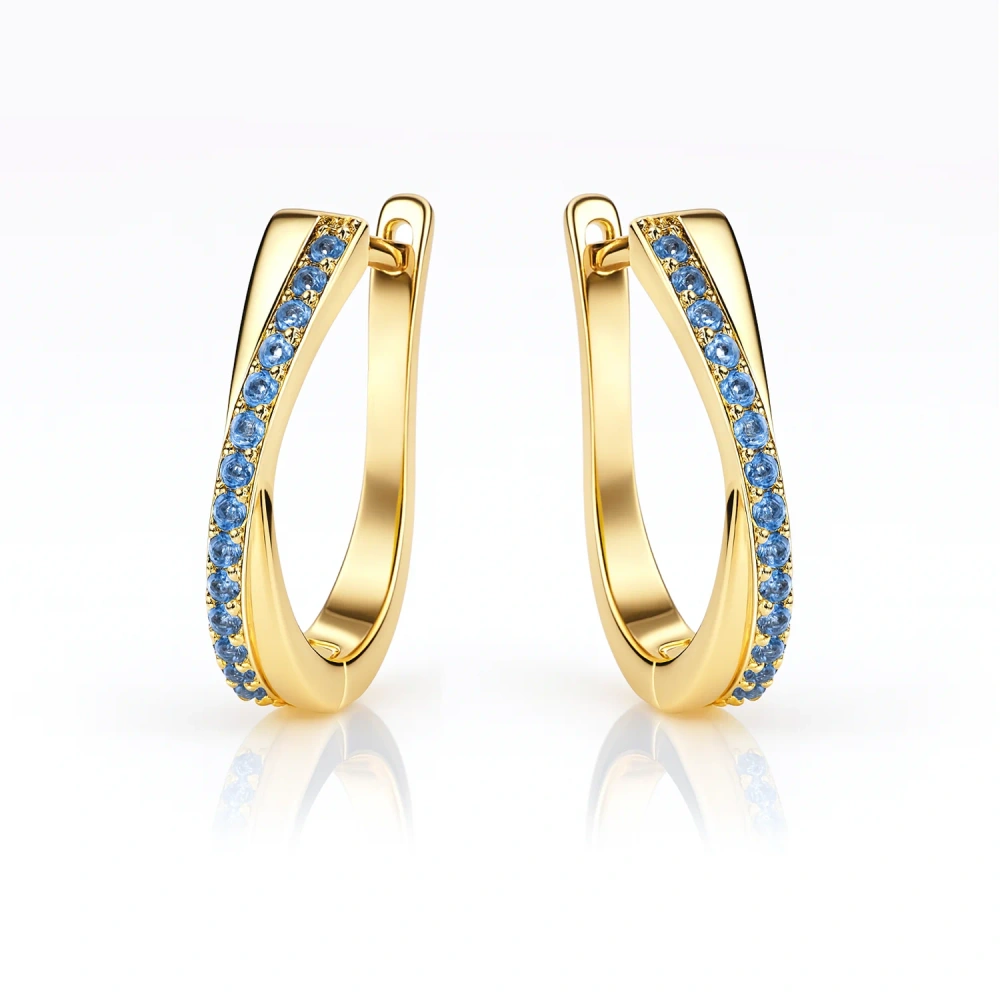 Kolczyki pozłacane wiszące z niebieskimi cyrkoniami