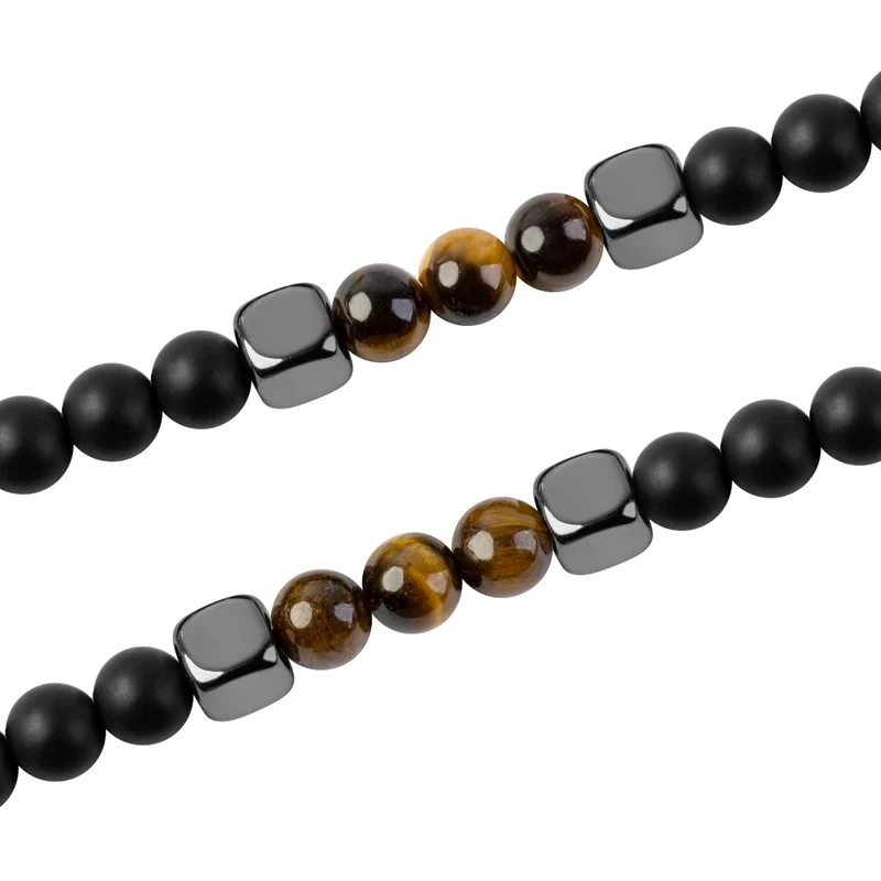 Bransoletka tygrysie oko z onyksem i hematytem