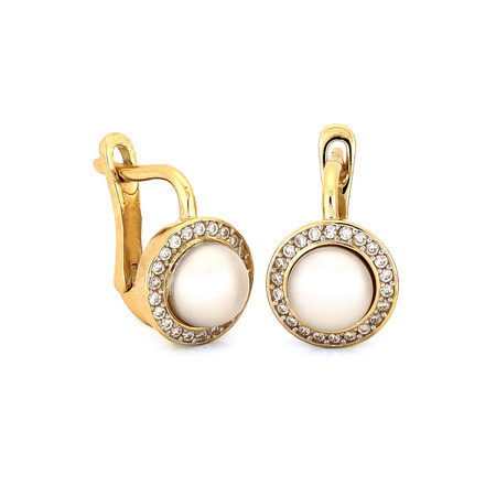 Złote kolczyki z perłą i cyrkoniami