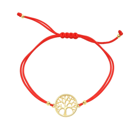 Bransoletka na czerwonym sznurku pozłacane drzewo