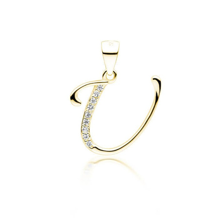 Srebrna literka pozłacana U z cyrkoniami