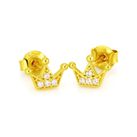 Złote kolczyki korony z cyrkoniami 585