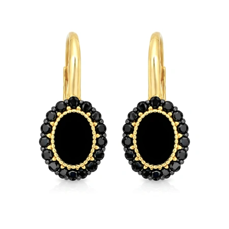Złote kolczyki wiszące z czarnymi cyrkoniami