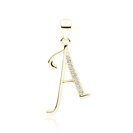 Zawieszka srebrna pozłacana litera A z cyrkoniami