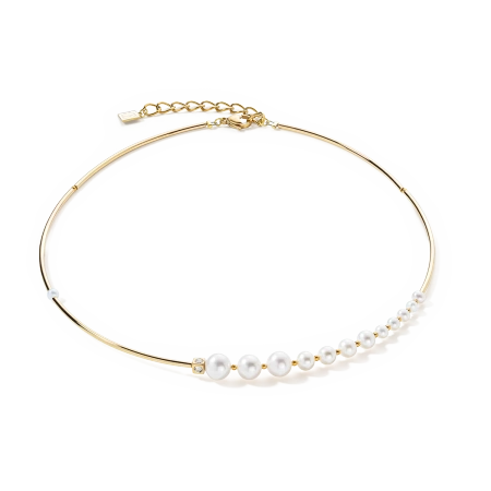 Naszyjnk Asymmetry Pearls Freshwater i stal nierdzewna biało-złota