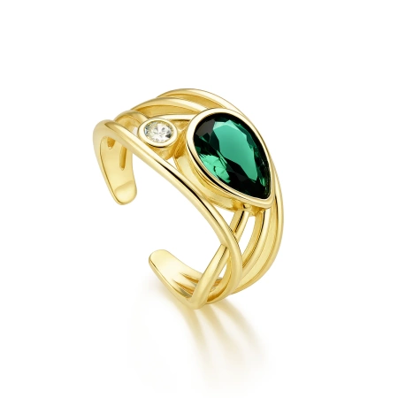 Pierścionek srebrny pozłacany z zieloną cyrkonią
