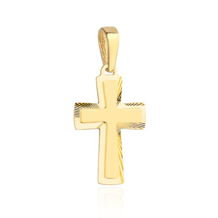 Krzyżyk złoty gładki z diamentowaną oprawą