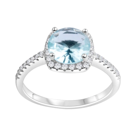 Pierścionek srebrny z jasno niebieską cyrkonią
