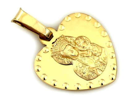 Złoty medalik Matka Boska Częstochowska serce