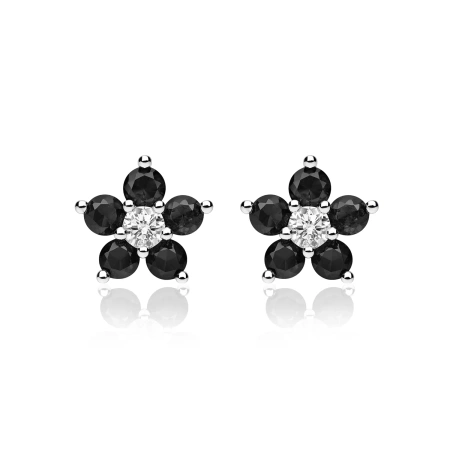 Kolczyki srebrne kwiatki z czarnymi cyrkoniami