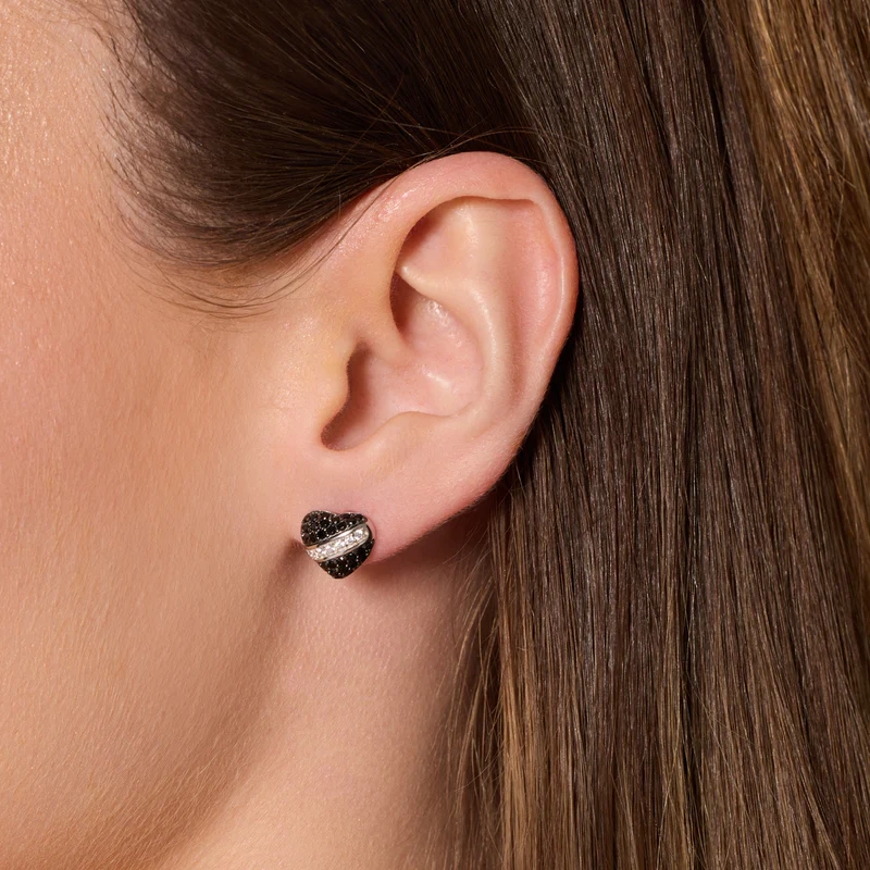 Kolczyki srebrne serce z czarnymi cyrkoniami