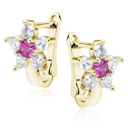 Kolczyki pozłacane kwiatek z rubinową cyrkonią