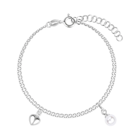 Bransoletka srebrna perła zawieszka serce