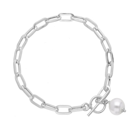 Bransoletka srebrna gruby łańcuch perła