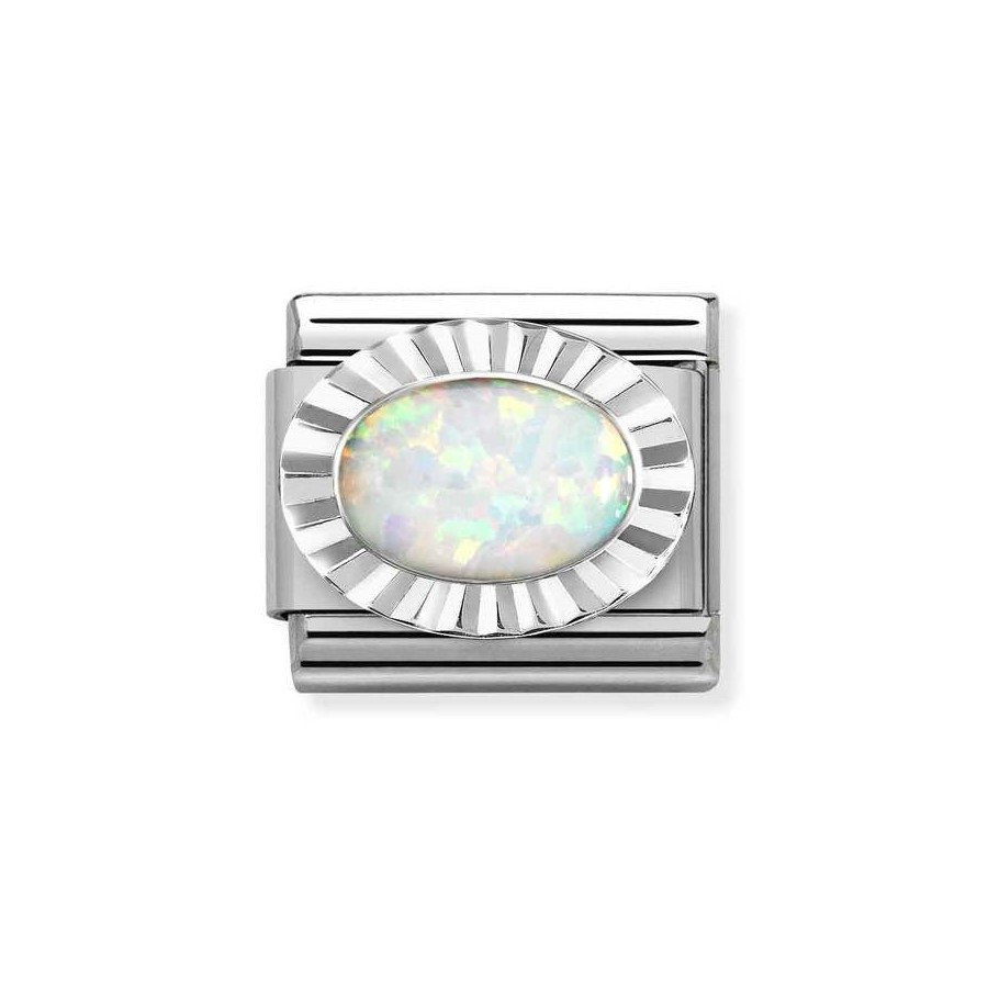 Element link do bransoletek Nomination Composable Stal + Srebro 925 biały opal