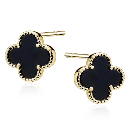 Kolczyki pozłacane koniczynki z onyksem