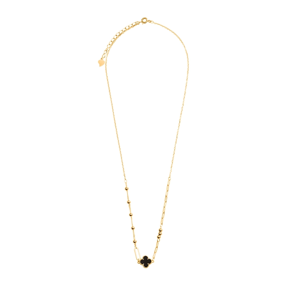 Naszyjnik srebrny pozłacany koniczyna z onyksem