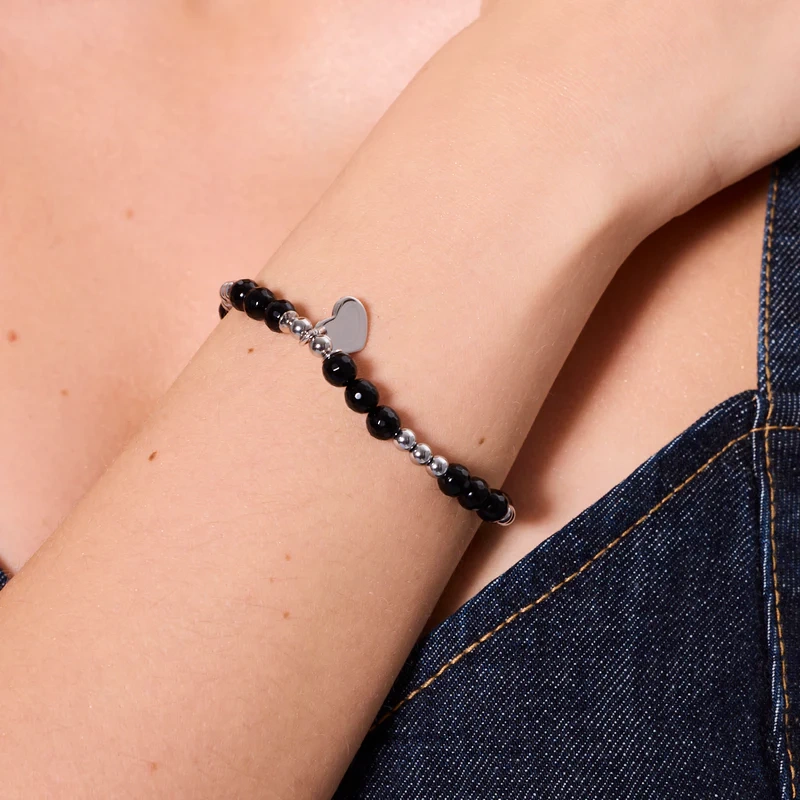 Bransoletka srebrna z onyksem i hematytem