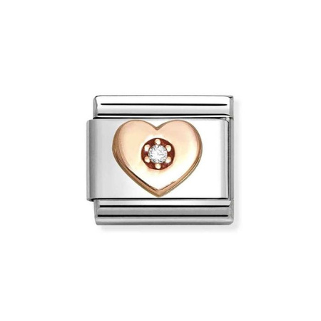 Element link do bransoletek Nomination Composable Stal + Różowe Złoto 9kserce z cyrkonią