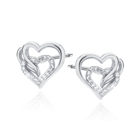 Kolczyki serca srebrne z cyrkoniami
