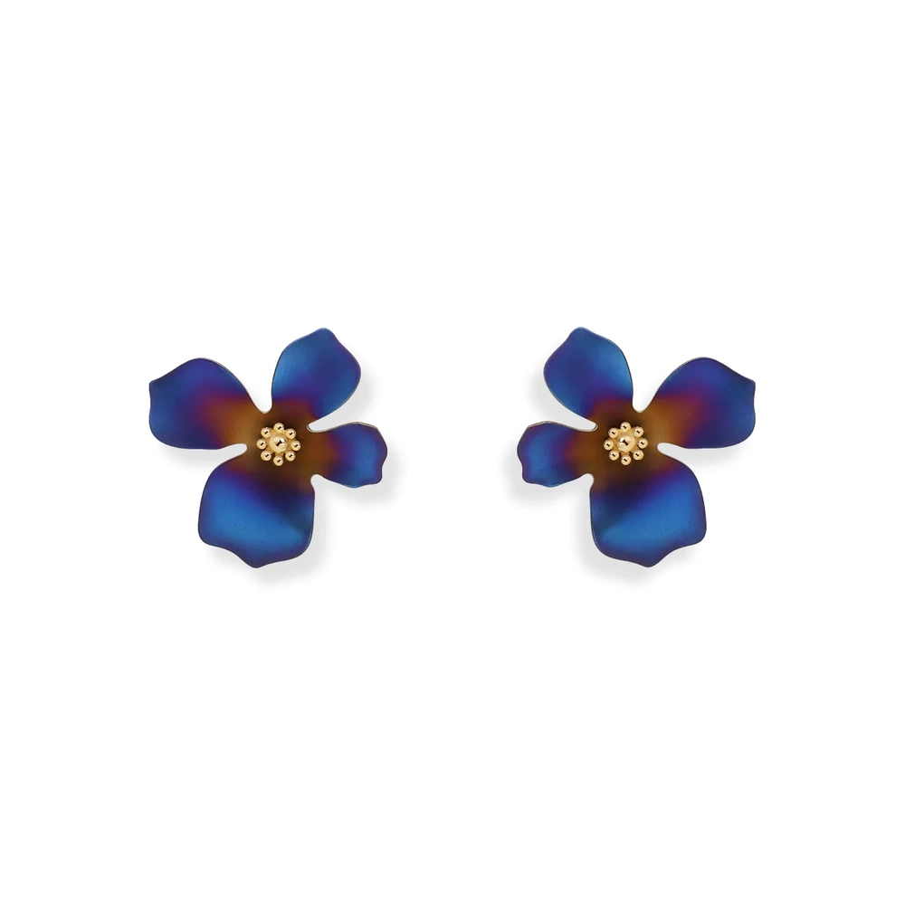 Kolczyki kwiaty niebieskie tytan srebro pozłacane