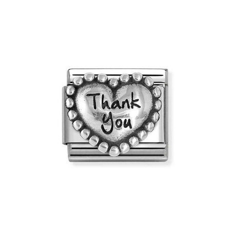 Element link do bransoletek Nomination Composable Stal + Srebro 925 serce z napisem Thank You
