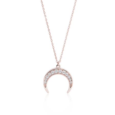 Srebrny pozłacany naszyjnik księżyc z cyrkoniami w kolorze różowego złota