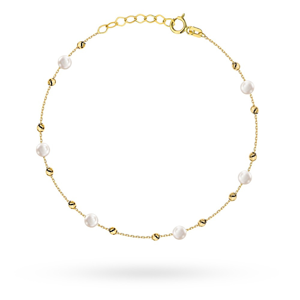 Bransoletka złota z gładkimi kuleczkami i perłami