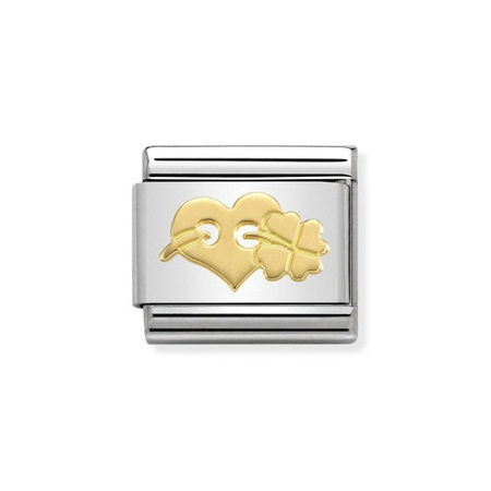 Element link do bransoletek Nomination Composable Stal + Złoto 18k serduszko i koniczynka