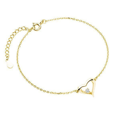 bransoletka srebrna pozłacana serce z cyrkonią