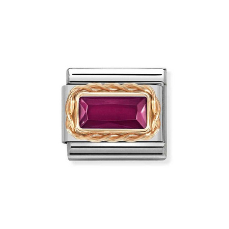 Element link do bransoletek Nomination Composable Stal + Różowe Złoto 9k bagietka czerwona