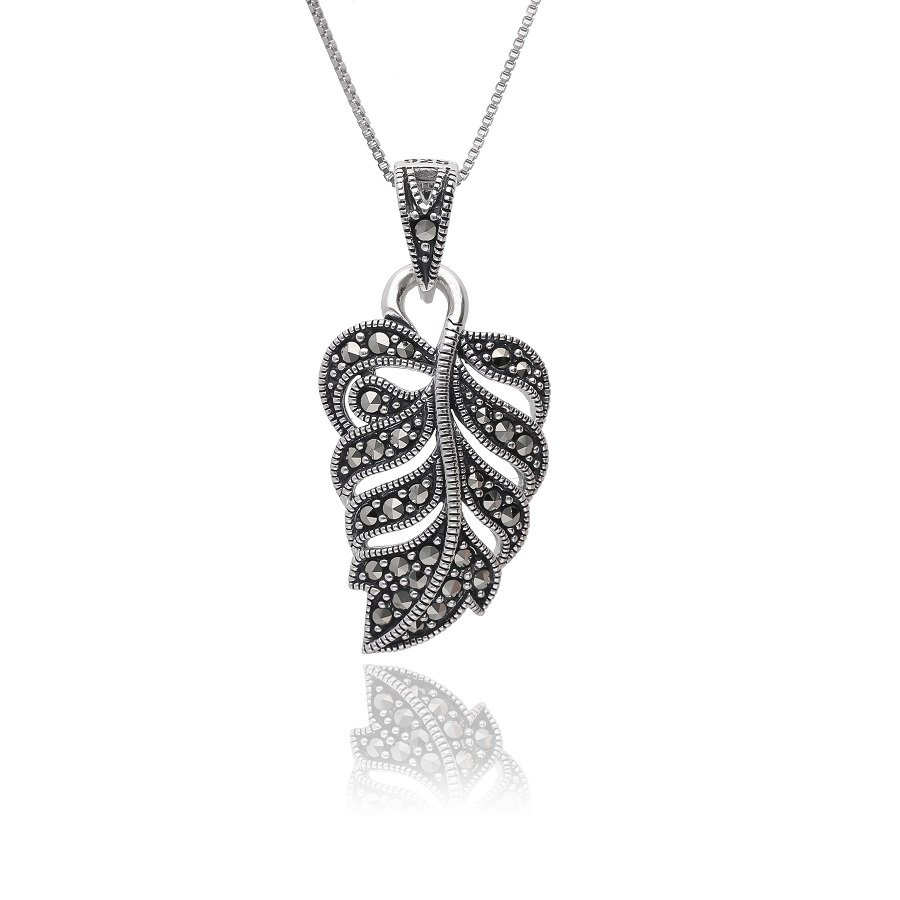 Zawieszka srebrna liść z markazytami