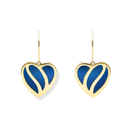Kolczyki pozłacane wiszące serca tytan granatowy