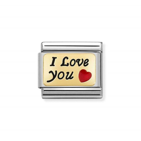 Element link do bransoletek Nomination Composable Stal + złoto 18k płytka I love You