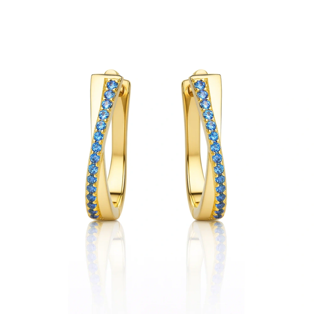 Kolczyki pozłacane wiszące z niebieskimi cyrkoniami