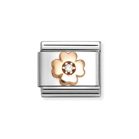 Element link do bransoletek Nomination Composable Stal + Różowe Złoto 9k koniczyna cyrkonia